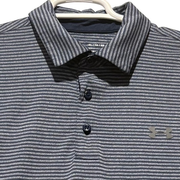 Under Armour Other - Under Armour Men's Heatgear Loose‎ Fit Navy Striped Grey Golf Polo Shirt XL